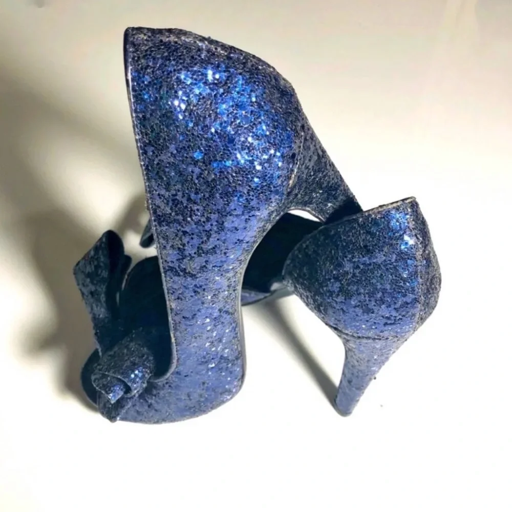 💙Michael Shannon “Lolita” Blue Sparkle Bow Heels - Picture 2 of 11